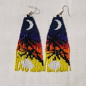 Handmade beaded palm tree sunset earrings